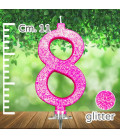 Candelina Fucsia Numero 8 Glitterata