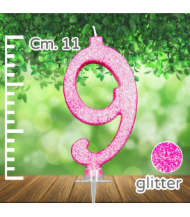 Candelina Fucsia Numero 9 Glitterata