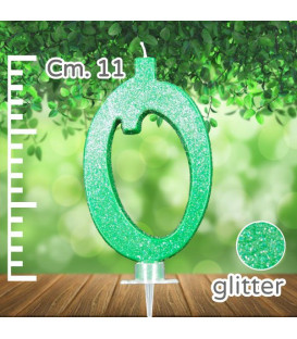 Candelina Numero 0 Verde Glitterato