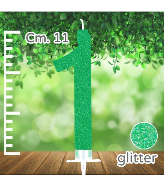 Candelina Numero 1 Verde Glitterato