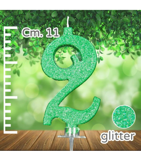 Candelina Numero 2 Verde Glitterato