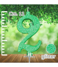 Candelina Numero 2 Verde Glitterato