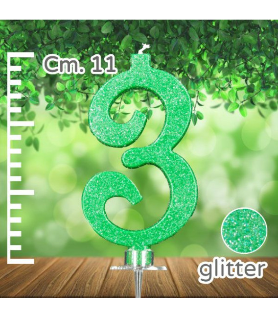 Candelina Numero 3 Verde Glitter