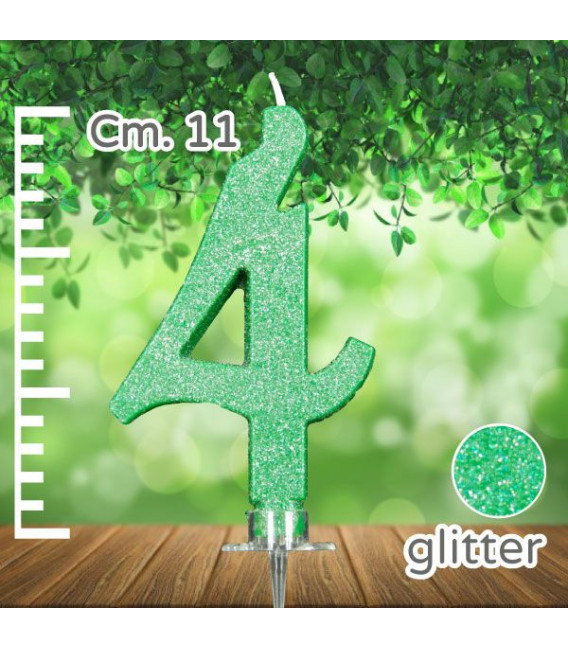 Candelina Numero 4 Verde Glitter