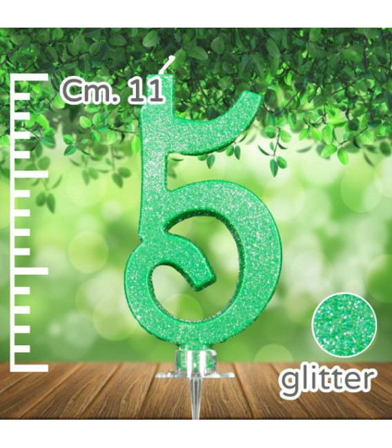 Candelina Numero 5 Verde Glitter