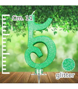 Candelina Numero 5 Verde Glitter