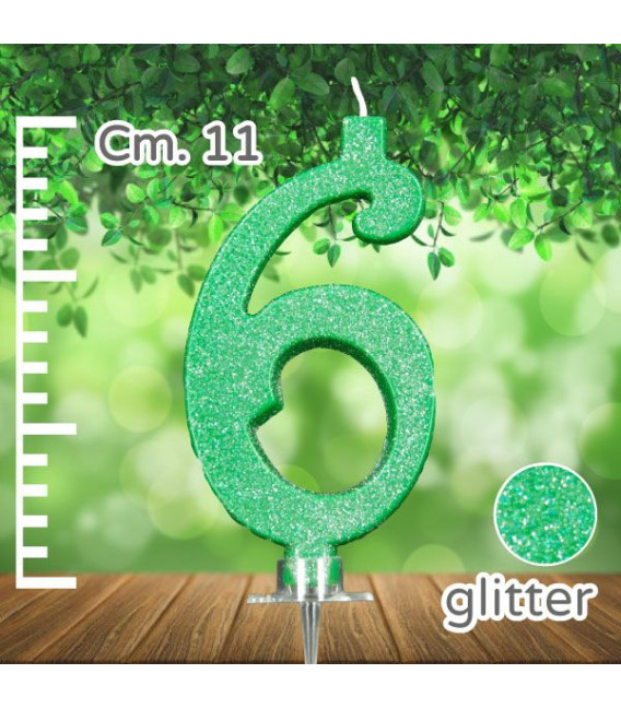 Candelina Numero 6 Verde Glitter