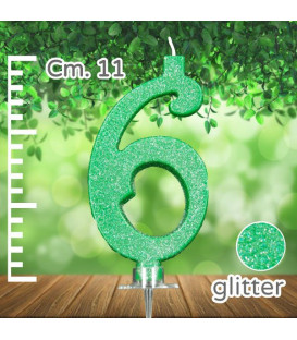 Candelina Numero 6 Verde Glitter