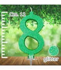Candelina Numero 8 Verde Glitter