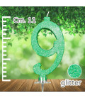 Candelina Numero 9 Verde Glitter