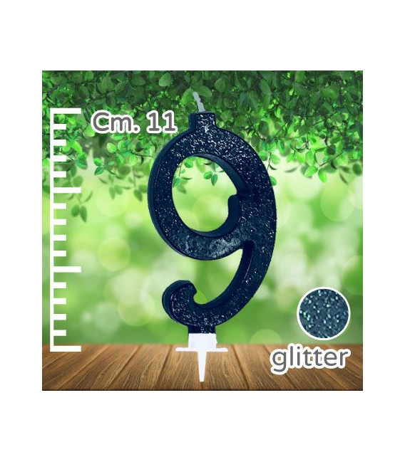 Candelina Numero 9 Nera Glitterata