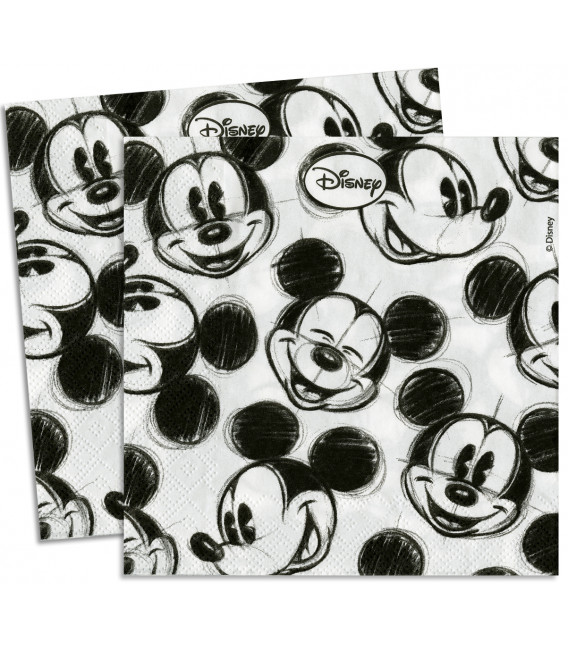 Tovaglioli 33 x 33 cm 3 Veli Mickey Mouse in Black Disney 3 Pz