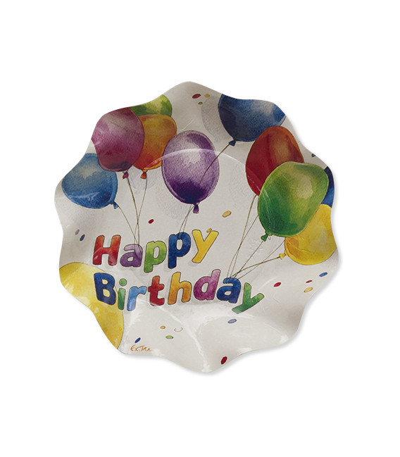 Piatti Fondi di Carta a Petalo Happy Birthday 18,5 cm