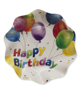 Piatti Fondi di Carta a Petalo Happy Birthday 18,5 cm