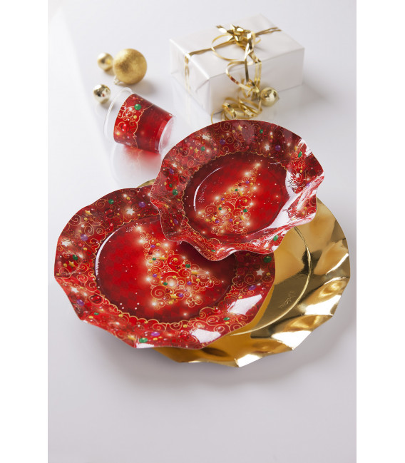 Piatti Fondi di Carta a Petalo Natale in Rosso 24 cm 2 confezioni