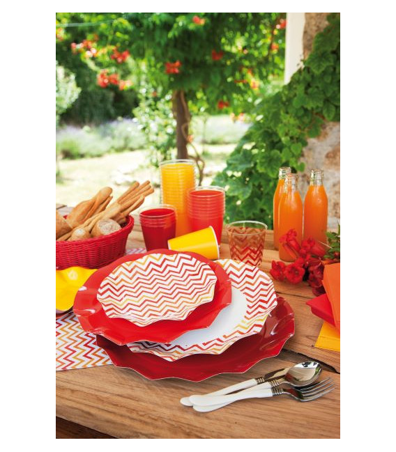 Piatti Piani di Carta a Petalo Chevron Rosso 27 cm