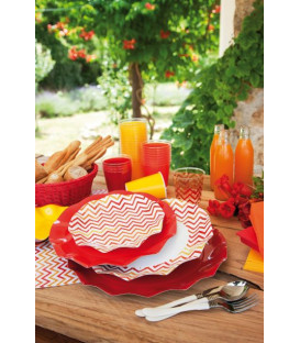 Piatti Piani di Carta a Petalo Chevron Rosso 27 cm