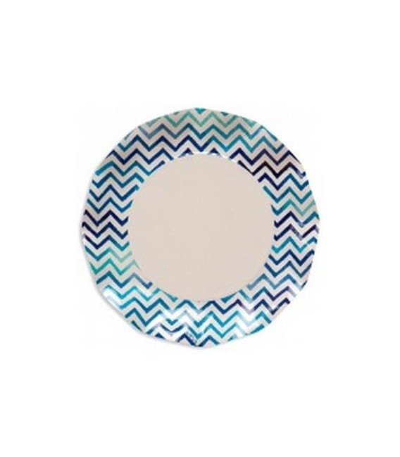 Piatti Piani di Carta a Petalo Zig Zag Blu 27 cm