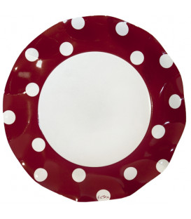 Piatti Piani di Carta a Petalo Pois Rosso 27 cm