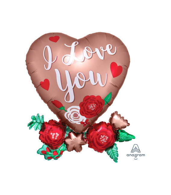 Pallone foil Supershape SATINATO Heart with flowers
