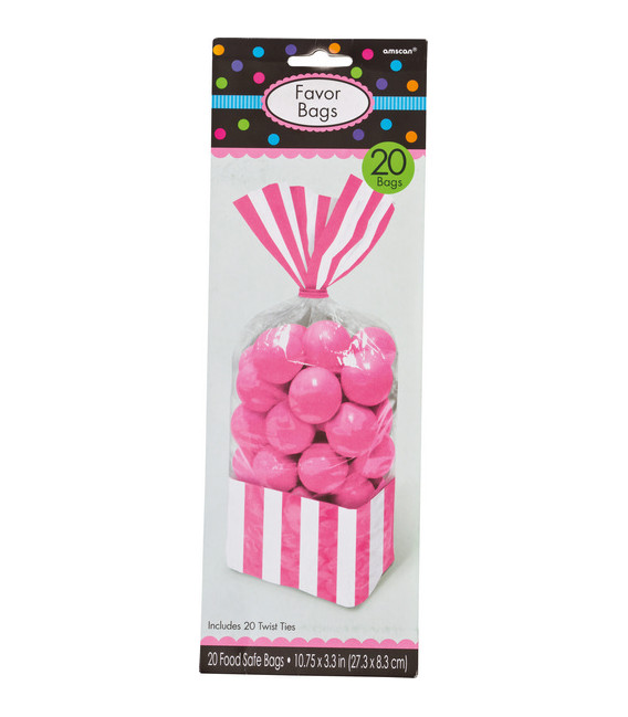 Sacchetti cellophane striped 13 x 25 cm Rosa Intenso 10 Pz