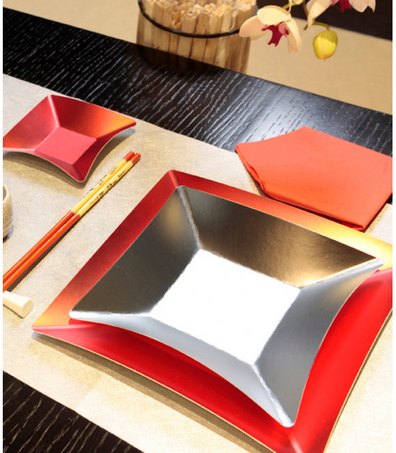 Piatti Piani di Carta Quadrati Piccoli Argento Satinato Wasabi 19,8 x 19.8 cm