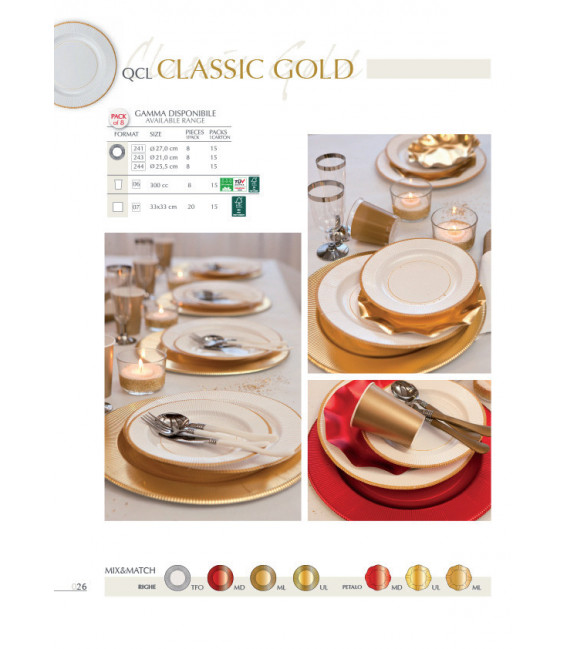 Piatti Piani di Carta a Righe Bordo Oro Classic Gold 27 cm