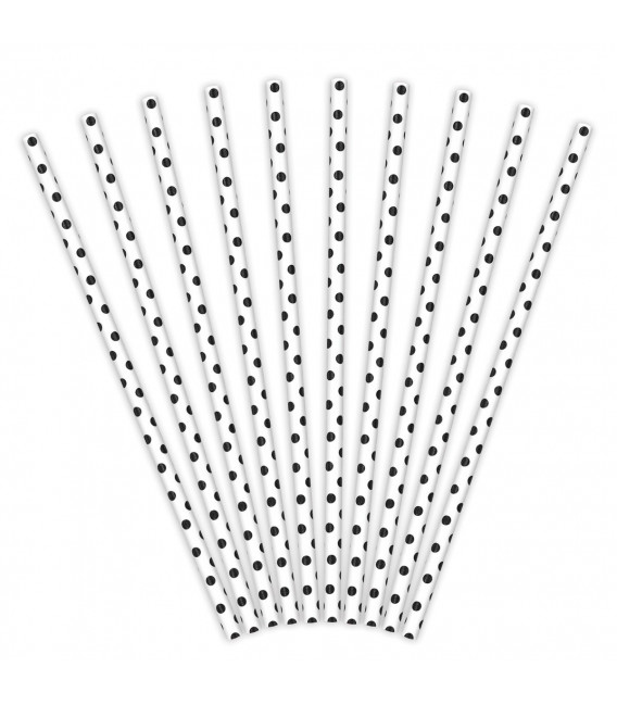 Cannucce Paper Straws Pois Bianche 10 Pz PartyDeco