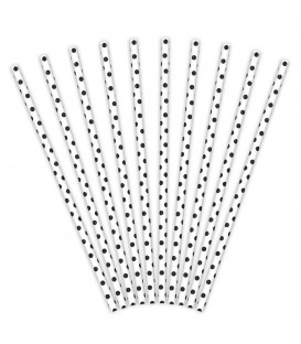 Cannucce Paper Straws Pois Bianche 10 Pz PartyDeco