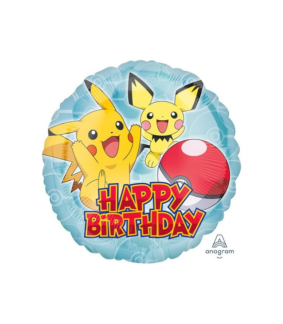Pallone foil standard 17" - 42 cm Happy Birthday Pokemon 1 pz