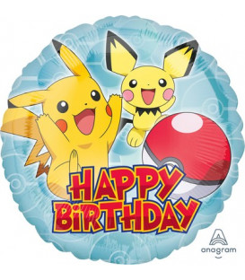 Pallone foil standard 17" - 42 cm Happy Birthday Pokemon 1 pz