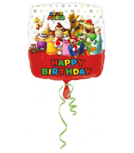 Pallone foil Standard 17" - 42 cm Supermario Happy Birthday 1 pz