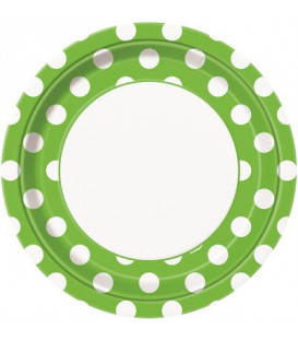 Piatto 23 cm Verde Lime Pois Bianchi 8 pz