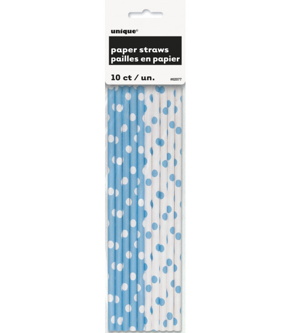 Cannucce carta Azzurro Pois H.21 cm 10 pz