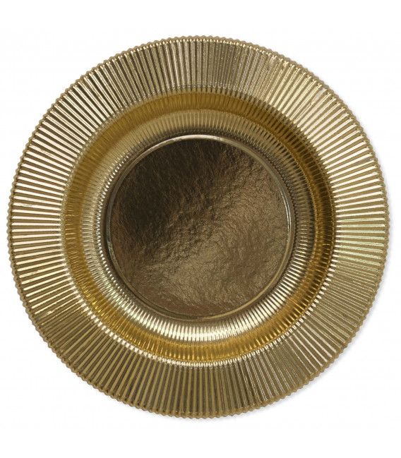 Piatti Fondi di Carta a Righe Oro Metallizzato Lucido 25,5 cm