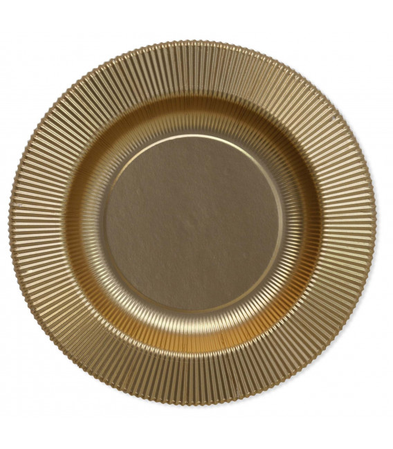 Piatti Fondi di Carta a Righe Oro Metallizzato Satinato 25,5 cm