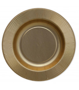 Piatti Fondi di Carta a Righe Oro Metallizzato Satinato 25,5 cm