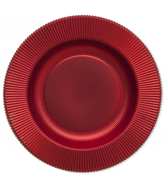 Piatti Fondi di Carta a Righe Rosso Metallizzato Satinato 25,5 cm