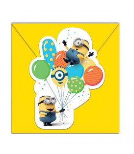 Inviti MINIONS BALLOONS 14 x 8,5 cm 6 Biglietti 6 Buste