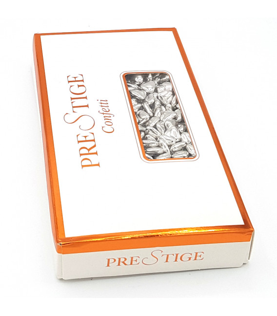 Scatola Confetti Prestige mandorla Cuoricini Argento 1Kg