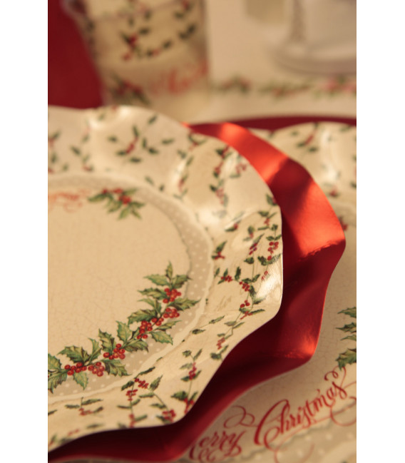 Piatti Piani di Carta a Petalo Natale Shabby Christmas 21 cm