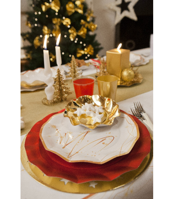 Piatti Piani di Carta a Petalo Natale Golden Christmas 32,4 cm