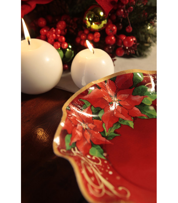 Piatti Piani di Carta a Petalo Natale Poinsettia 24 cm