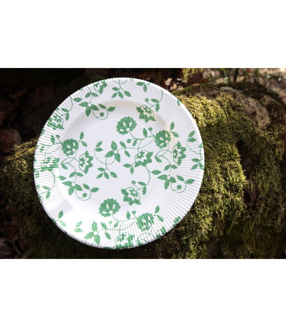 Piatti Fondi a Righe Compostabili Natura Verde 25,5 cm