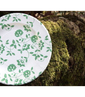 Piatti Fondi a Righe Compostabili Natura Verde 25,5 cm