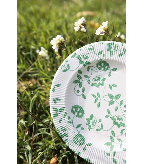 Piatti Fondi a Righe Compostabili Natura Verde 25,5 cm