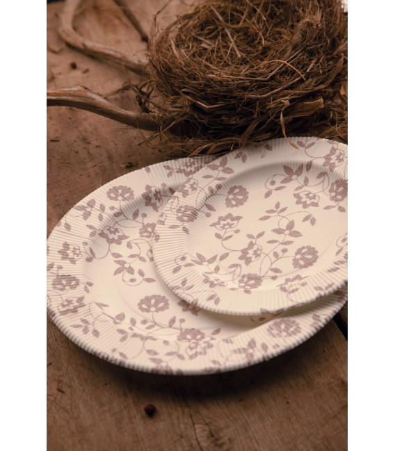 Piatti Fondi a Righe Compostabili Natura Taupe 25,5 cm