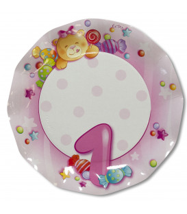 Piatti Piani di Carta Primo Compleanno Rosa 27 cm 2 confezioni