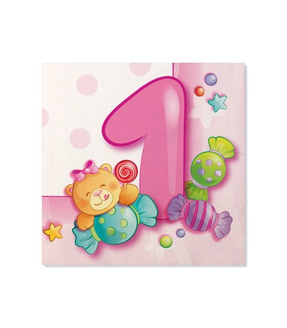 Tovaglioli Primo Compleanno Rosa 33 x 33 cm 3 confezioni