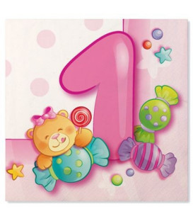 Tovaglioli Primo Compleanno Rosa 33 x 33 cm 3 confezioni